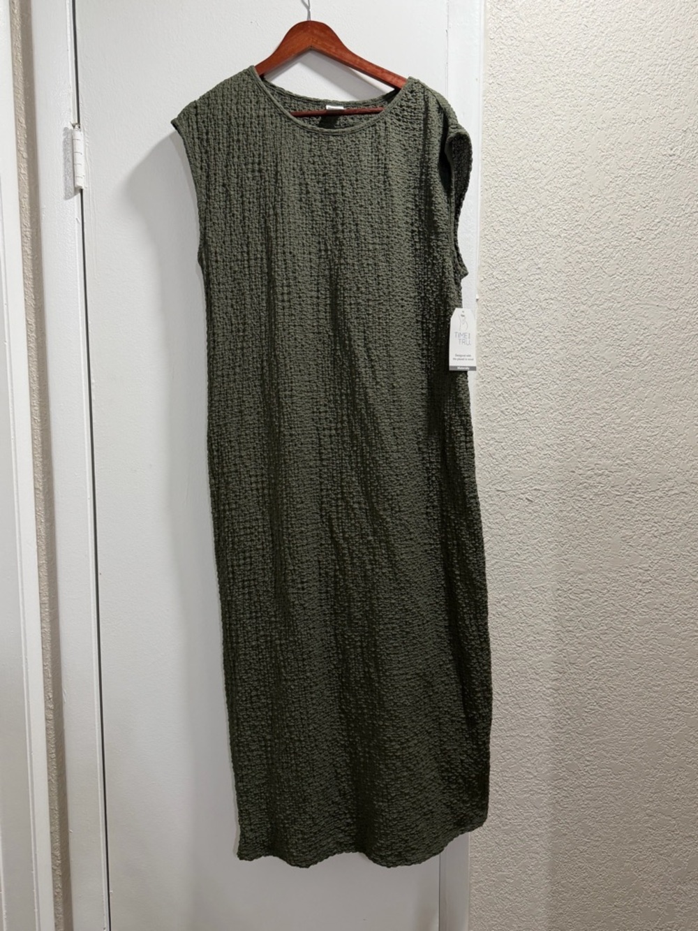 Maternity- Time and Tru Olive Green Textured Maxi Dress